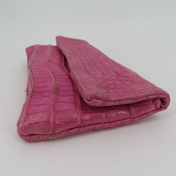 Jamah Barbi Pink Crocodile Leather Suede Lining Chain Strap Wristlet Handbag Bag - Picture 10 of 16